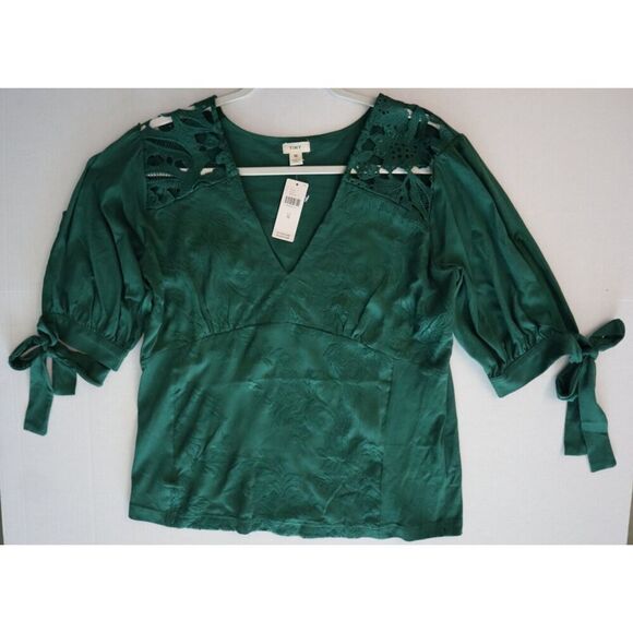 Tiny x Anthropologie Women's Sz M Emerald Green Ophelia Embroidered Top - Picture 5 of 9